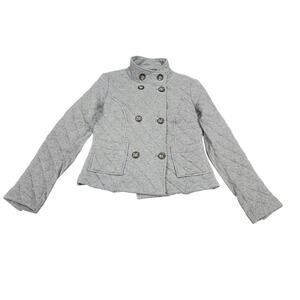 CAbi Gray Quilted Knit Double Breasted Cropped Jacket Size S Small